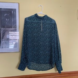 Prologue sheer blouse, green and blue, size XXL